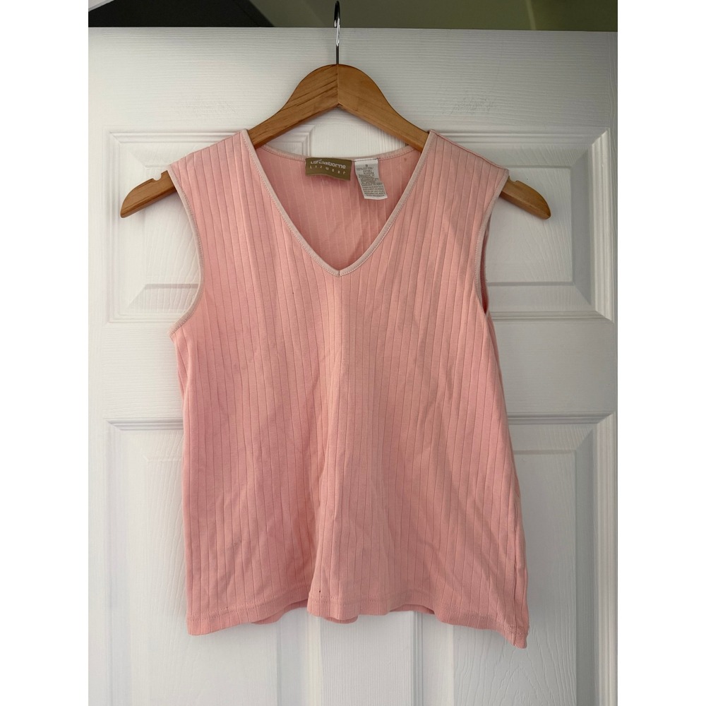 Vintage Liz Claiborne Pink V Neck Tank Top Coquette Girlie